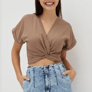 Elegant Brown Twist-Front Top